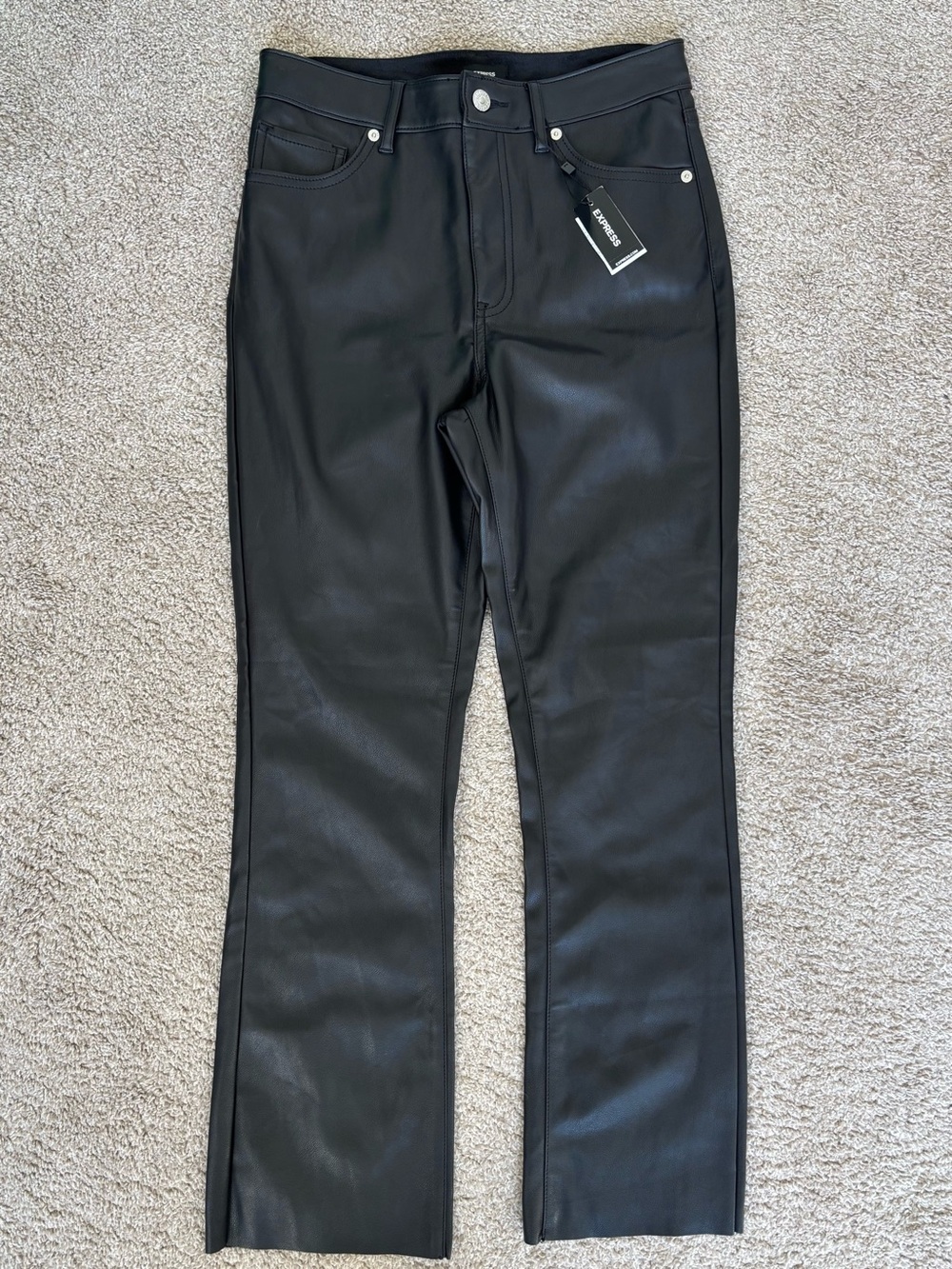 Minimalist Express Cropped Flare Faux Leather Pants 4R Black NWT Matrix - Picture 2 of 9